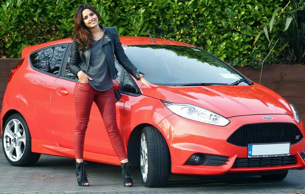 Ford Fiesta, high heels, women with cars, red cars