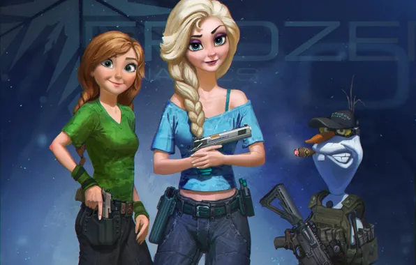 Anna, weapon, frozen, disney, fan art, Elsa, Olaf, Snow Queen