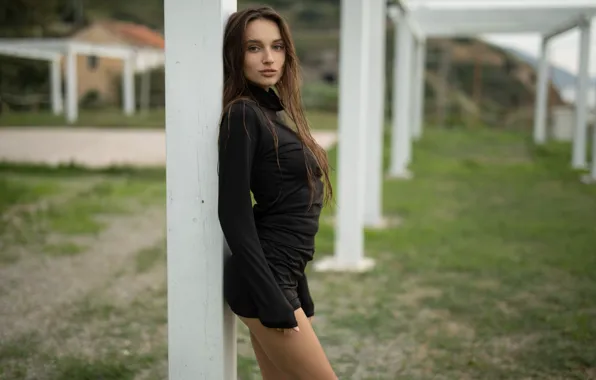 Hot girl, model, outside, sexy woman, photoshoot, posing, black dress, beautiful face