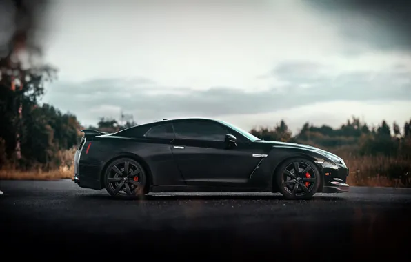 Авто, Черный, Машина, Nissan, Вид сбоку, Nissan GT-R 35, GT-R 35, Mikhail Sharov