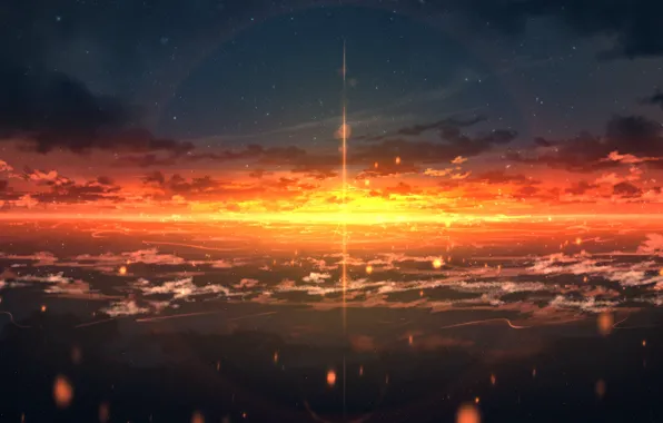 Небо, солнце, закат, Rune Xiao