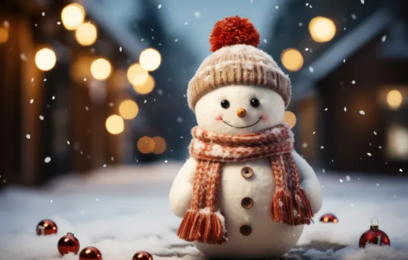 Зима, снег, Новый Год, Рождество, снеговик, happy, Christmas, night