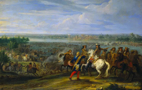 Масло, картина, холст, Переправа через Рейн Армии Людовика XIV, Adam Frans van der Meulen