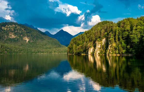 Картинка лес, горы, скала, озеро, Германия, Бавария, Альпы, Germany