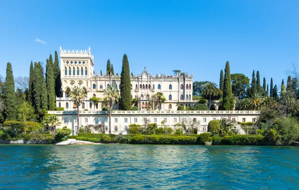 Картинка побережье, дома, Италия, Isola del Garda
