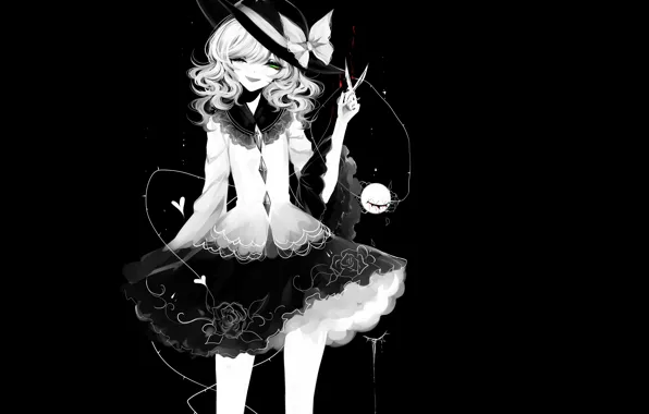 Шляпа, Тьма, бант, Monochrome, Touhou, Тохо, Тоухоу, Sheya