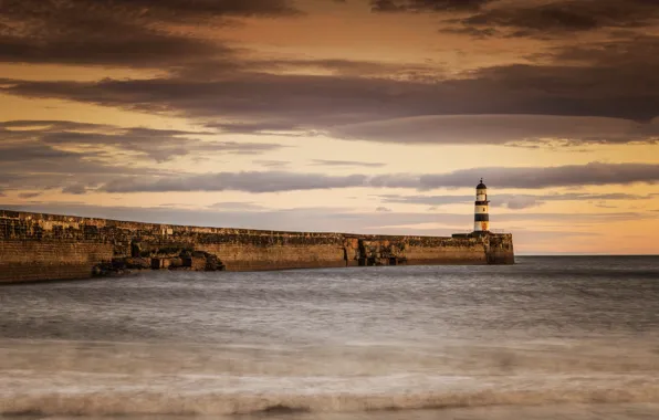 Море, берег, маяк, Seaham Lighthouse