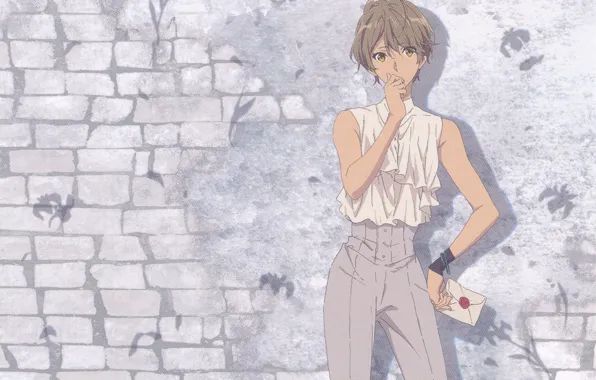 Обои письмо, брюки, кирпичная стена, violet evergarden, by Akiko Takase,Iris Cannary на телефон и рабочий стол, раздел сёнэн, разрешение 2350x1700- скачать
