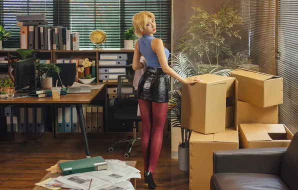 Картинка model, women, blonde, high heels, red lipstick, Akagi Ritsuko, women indoors, red pantyhose