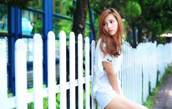 Картинка лето, лицо, забор, азиатка