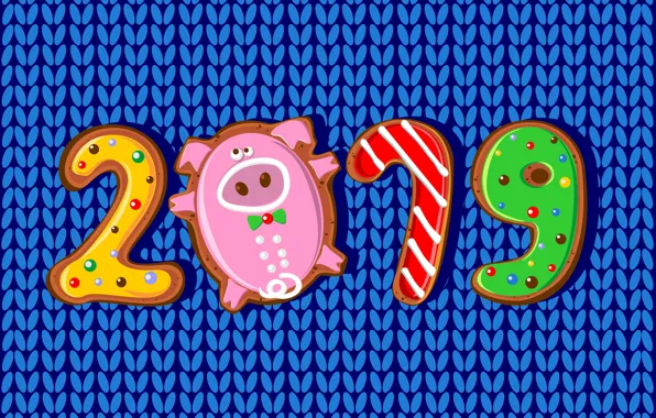 Картинка colorful, Новый Год, цифры, background, New Year, Happy, pig, 2019