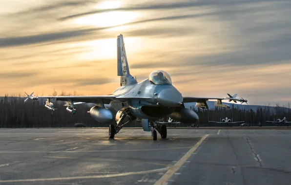 Аляска, F-16, Fighting Falcon, ВВС США, General Dynamics, четвёртого поколения, многоцелевой истребитель, американский многофункциональный лёгкий
