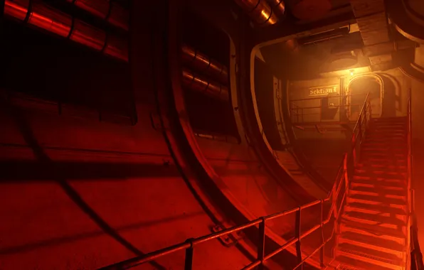 Коридор, ступеньки, шутер, MachineGames, The New Colossus, WOLFENSTEIN TNC