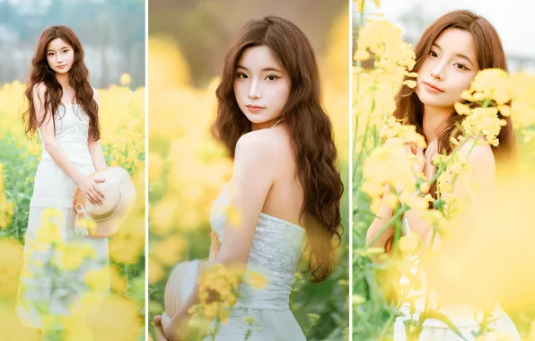 Beautiful, Asian, Model, Flowers, Smile, Woman, Hat, Cute