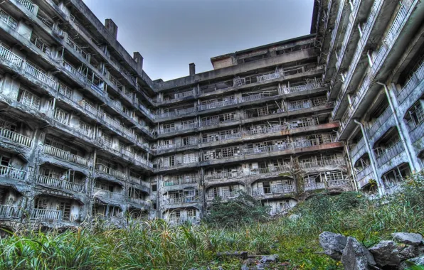 Building, abandoned, Hashima Island in Japan