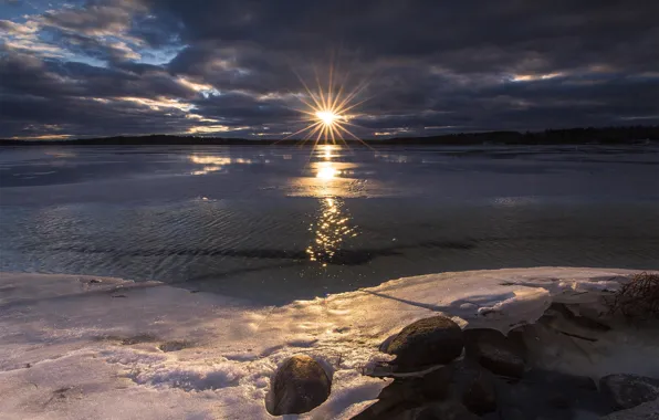 Картинка солнце, оттепель, New Hampshire, New England, Lake Massabesic