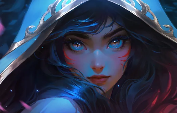 Картинка girl, fantasy, game, long hair, eyes, face, League of Legends, digital art