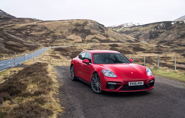 Дорога, авто, горы, Porsche, Panamera, turbo, red, порше