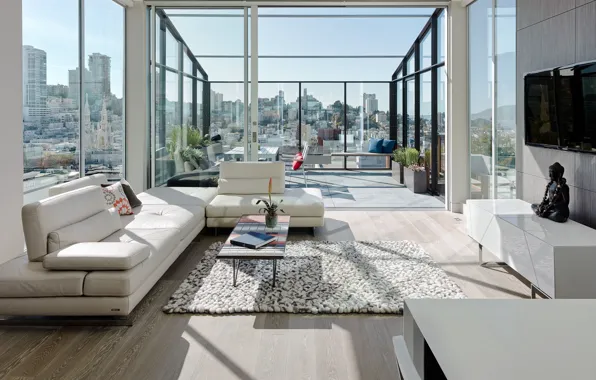 Интерьер, пентхаус, мегаполис, гостиная, Telegraph Hill, by Feldman Architecture