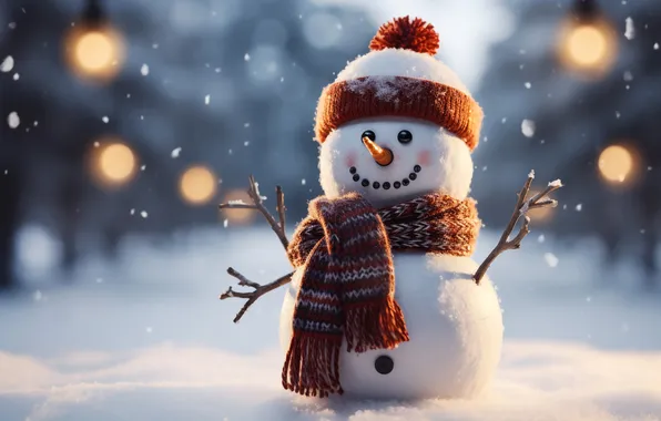 Зима, снег, украшения, Рождество, Новый год, снеговик, happy, Christmas