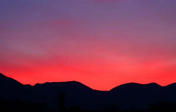 Lights, twilight, hill, dusk, silhouettes