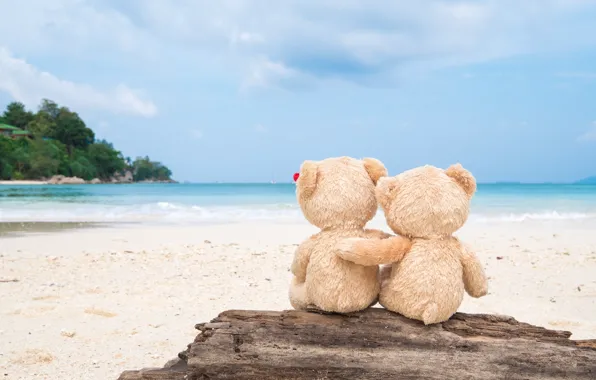 Песок, море, пляж, любовь, игрушка, медведь, мишка, пара