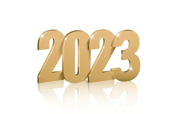 Отражение, сияние, цифры, белый фон, Новый год, дата, бежевые, 2023
