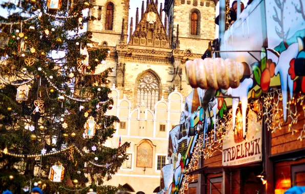 Картинка city, город, новый год, рождество, Прага, Чехия, площадь, Christmas