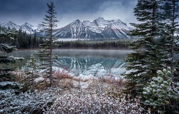 Картинка зима, снег, пейзаж, горы, природа, озеро, Канада, Banff National Park