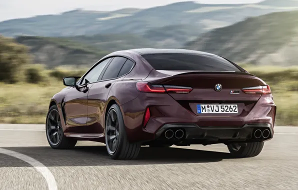 Картинка купе, скорость, поворот, BMW, трек, 2019, M8, четырёхдверное