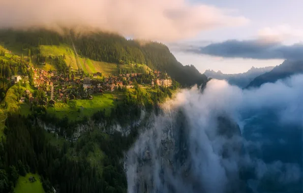 Картинка горы, Швейцария, домик, поселение