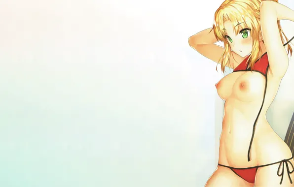 Girl, sexy, green eyes, nipples, boobs, anime, beautiful, short hair