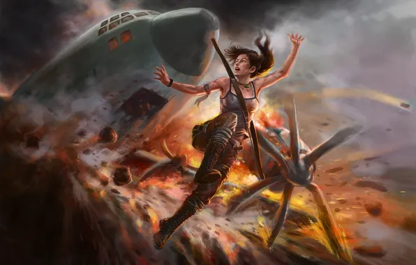 Картинка авария, самолет, Tomb Raider, Лара Крофт, Расхитительница гробниц