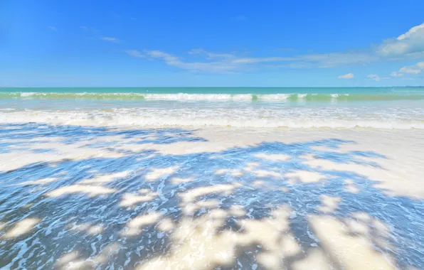 Картинка песок, море, волны, пляж, лето, небо, берег, summer