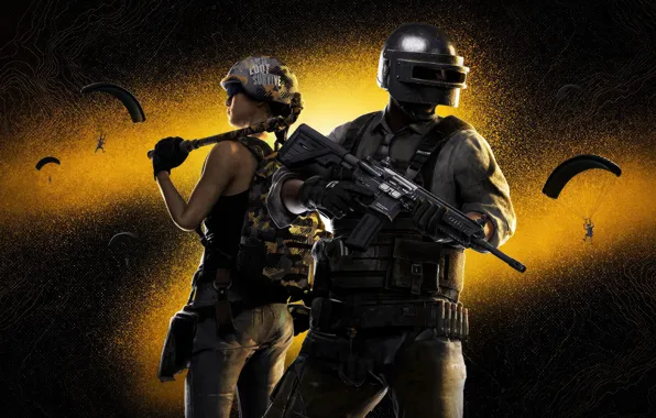 Girl, gun, weapon, woman, man, rifle, helmet, pipe