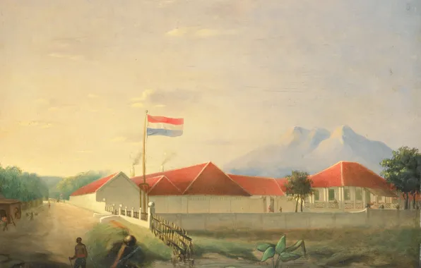 Пейзаж, масло, картина, 1851, Herman Theodorus Hesselaar, Фабрика на Яве