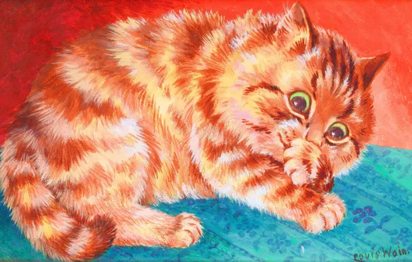 Картина, Котёнок, Louis William Wain, Луис Уэйн, Луис Уильям Уэйн, Louis Wain, Британский художник-анималист, Нахальный …