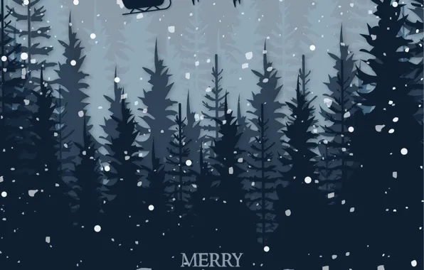 Картинка Зима, Ночь, Снег, Луна, Рождество, Новый год, Санта Клаус, Олени
