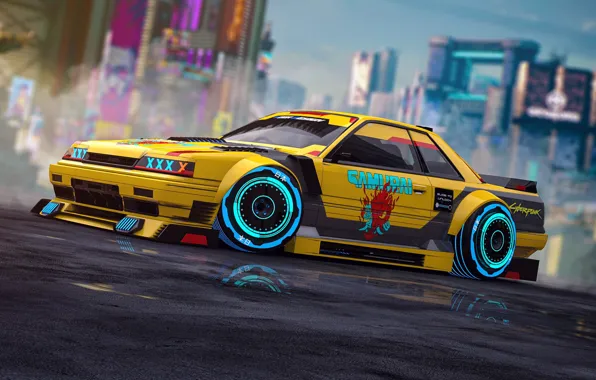 Желтый, Nissan, Car, Fantasy, Art, Style, Skyline, Neon