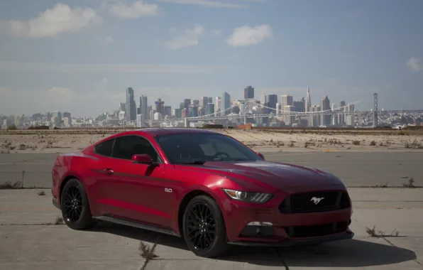 Картинка city, mustang, red, ford, brige