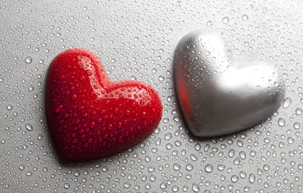 Вода, капли, любовь, сердце, red, love, heart, romantic
