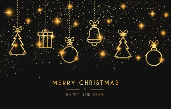 Картинка украшения, золото, елка, Рождество, dark, Новый год, golden, christmas