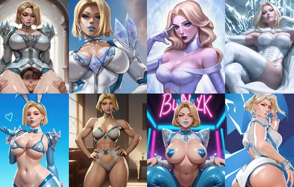 Blue eyes, marvel, x-men, emma frost, blonde hair, big breasts, Ero Art, noahgraphicz