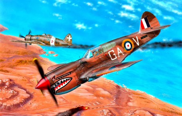 RAF, P-40, Saetta, Северная Африка, WWII, Regia Aeronautica, 112 Squadron, Macchi C.200