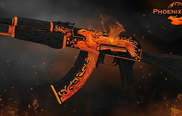 Пламя, птица, дым, искра, жар, phoenix, ak-47, раскрас
