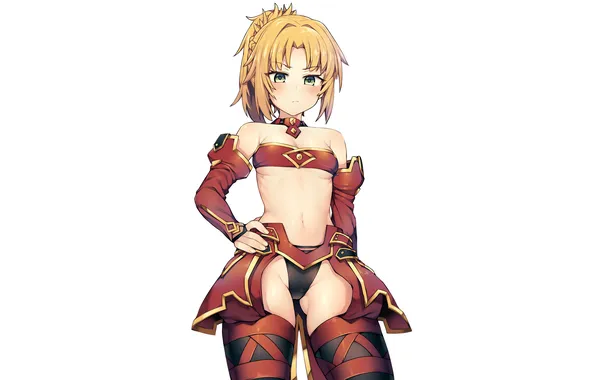 Girl, sexy, lingerie, pantsu, cleavage, panties, thighhighs, green eyes