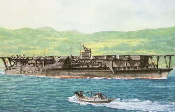 Корабль, арт, авианосец, флот, военный, японский, WW2, aircraft carrier