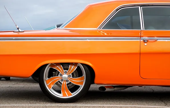 Картинка оранжевый, стиль, колесо, Chevrolet, вид сбоку