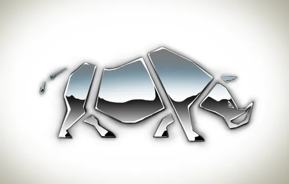 Картинка металл, отражение, фигура, белый фон, части, носорог