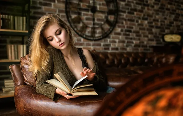 Картинка девушка, книга, чтение, Book of fairytales